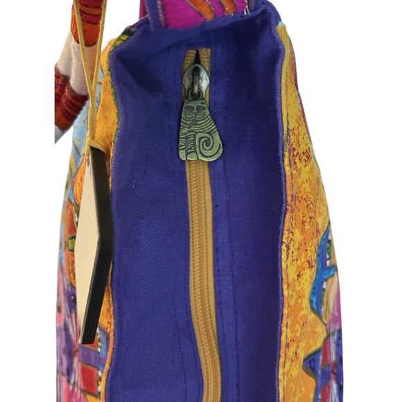 Laurel Burch Fantasticats Purse Shoulder Bag 6 Cats Zip Canvas Wood Bag Charm - Picture 9 of 15